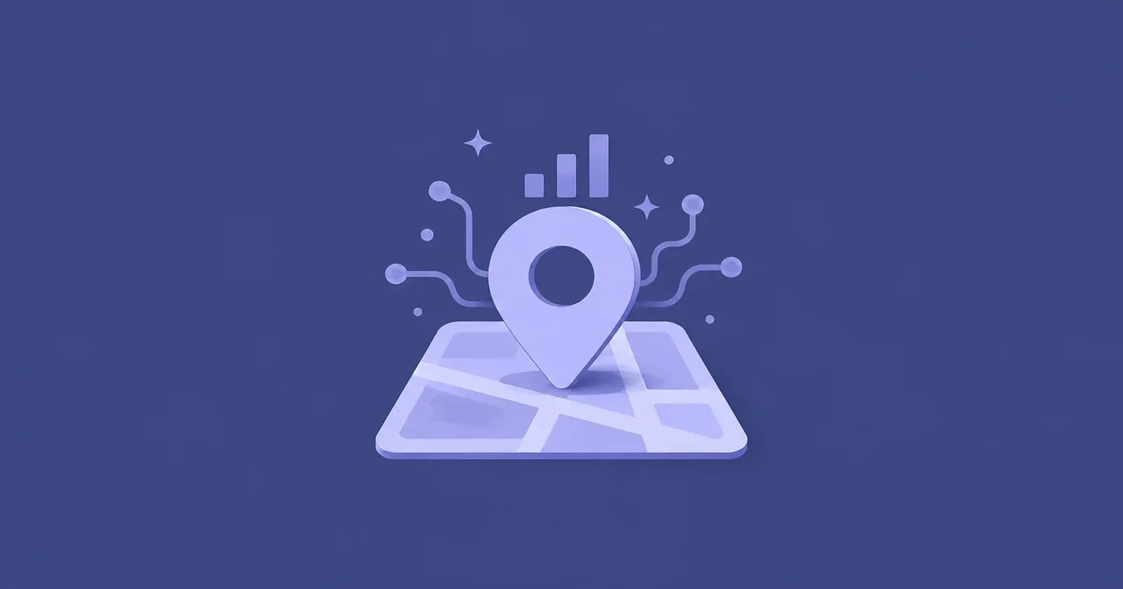 Illustration of a map with a location pin and AI accents representing AI location intelligence