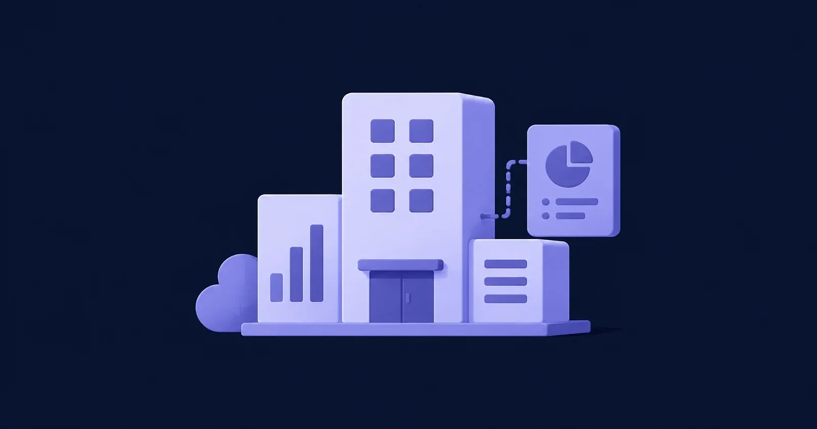 Illustration of enterprise office buildings with marketing analytics