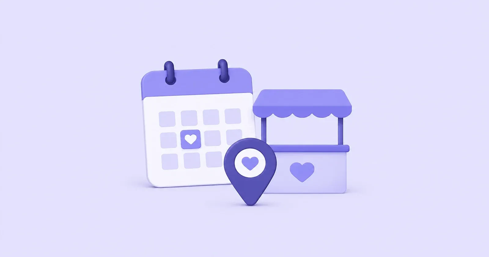 Illustration of local events and activations with a calendar, storefront and location pin