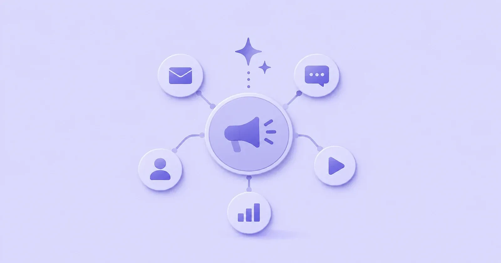 Illustration of a central megaphone hub connected to multiple channels for local awareness