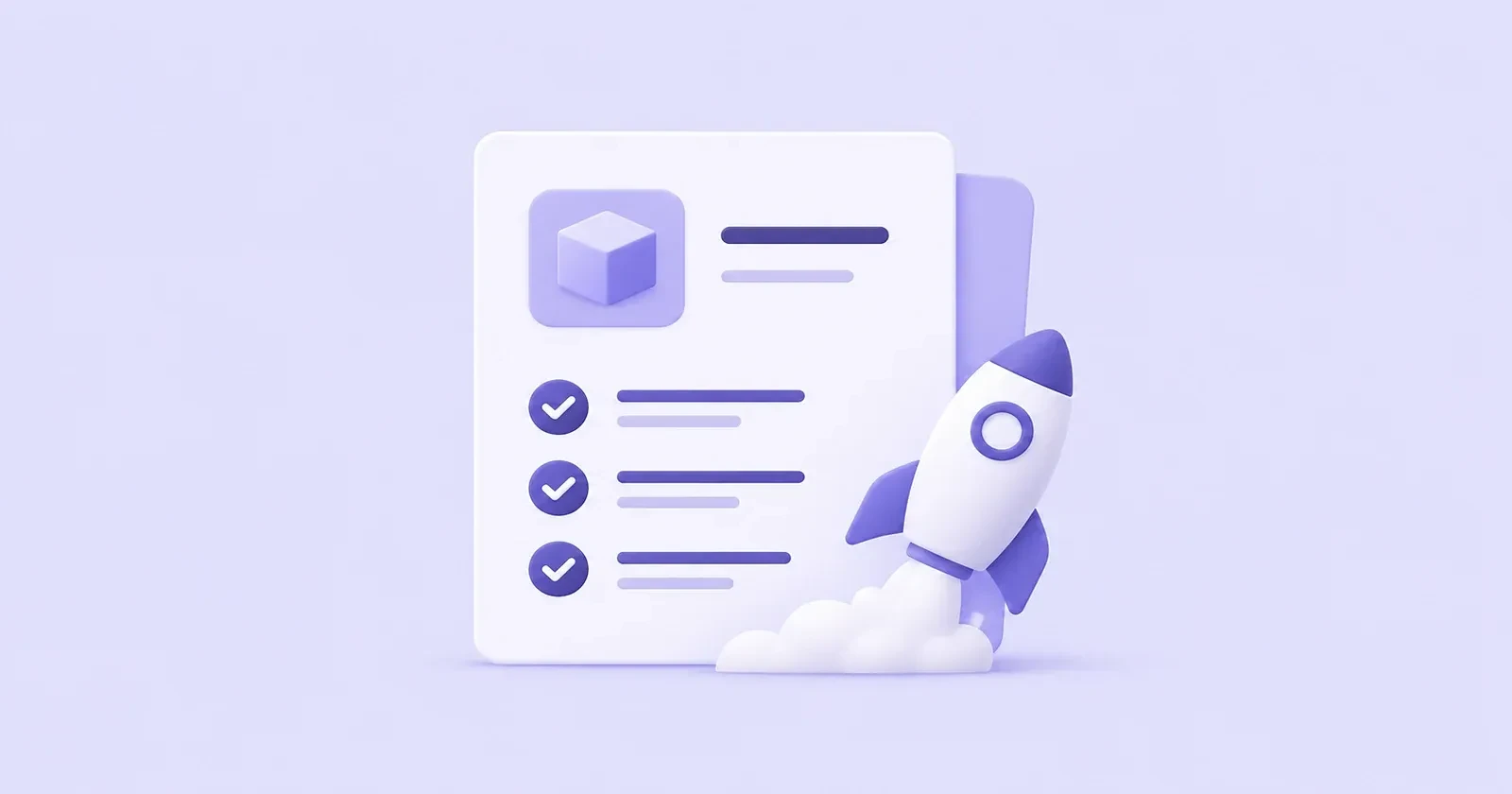 Illustration of a launch checklist with a rocket for product launches and openings