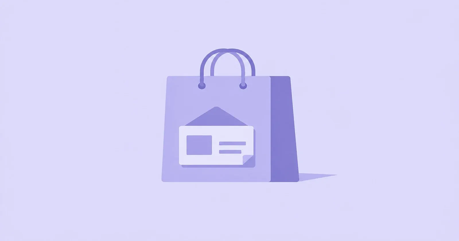 Illustration of a retail shopping bag with a promotional card for shopper marketing