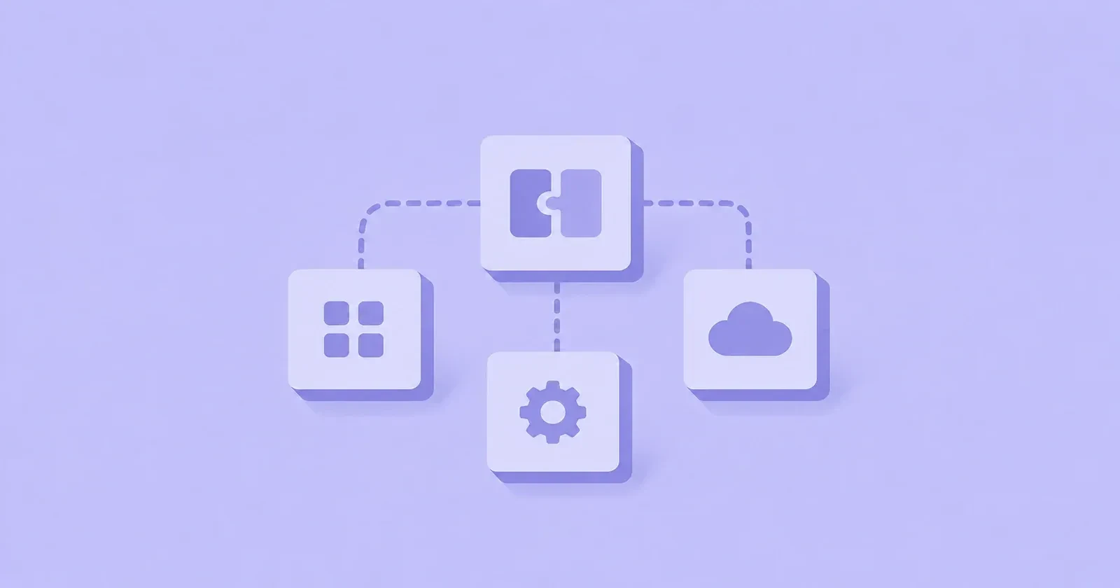 Illustration of connected app tiles representing software integrations