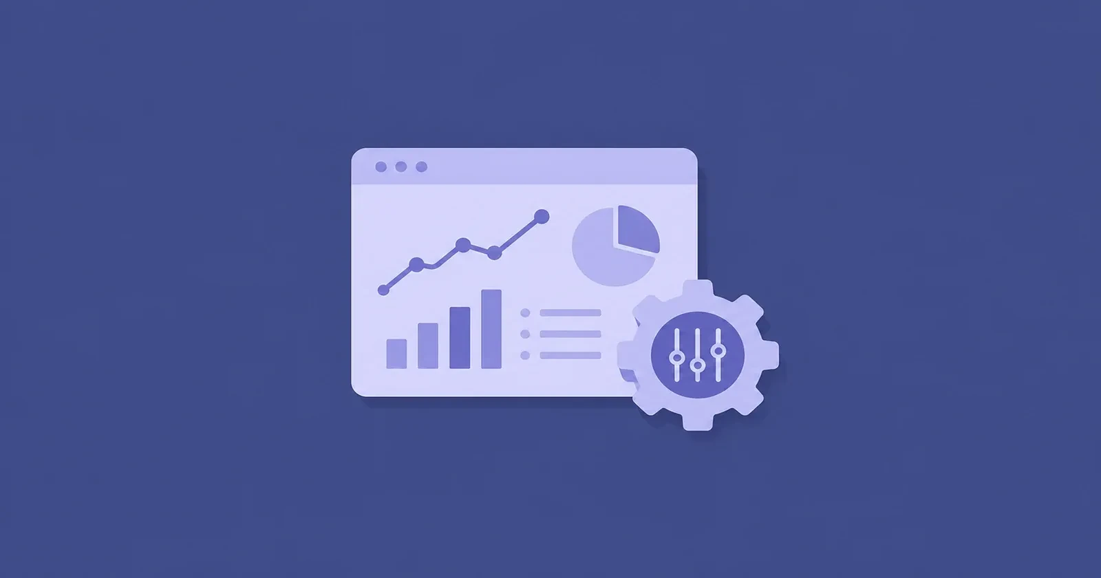 Illustration of a dashboard with charts and a settings gear to track and optimize campaigns